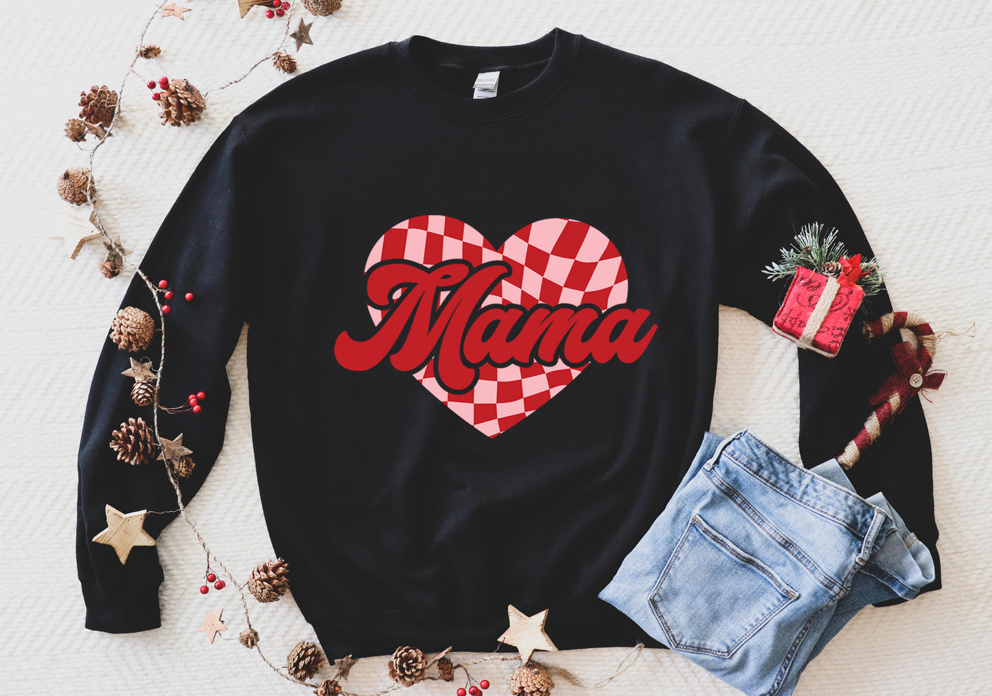 Checkered Mama Heart Crewneck