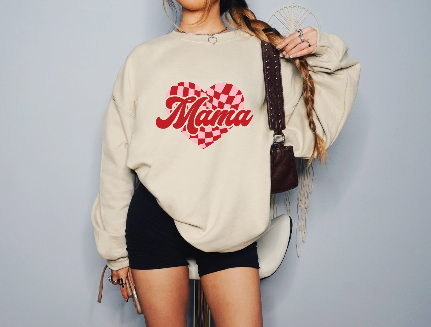 Checkered Mama Heart Crewneck