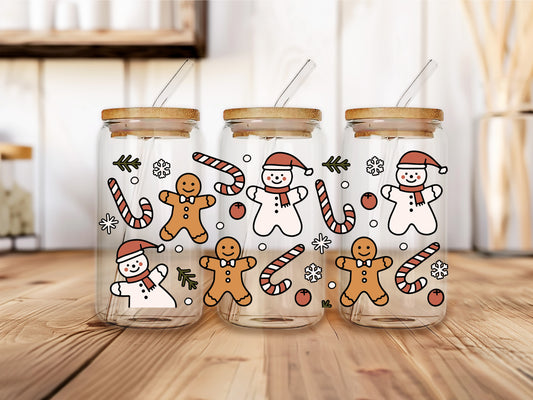 Gingerbread and Snowman Glass Can