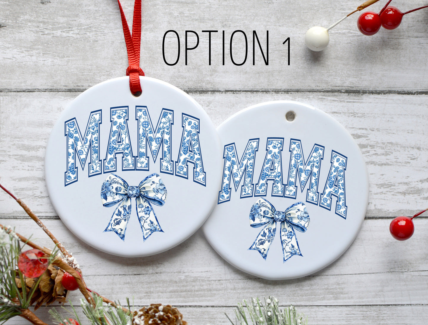 Blue Bow Mama Ornament