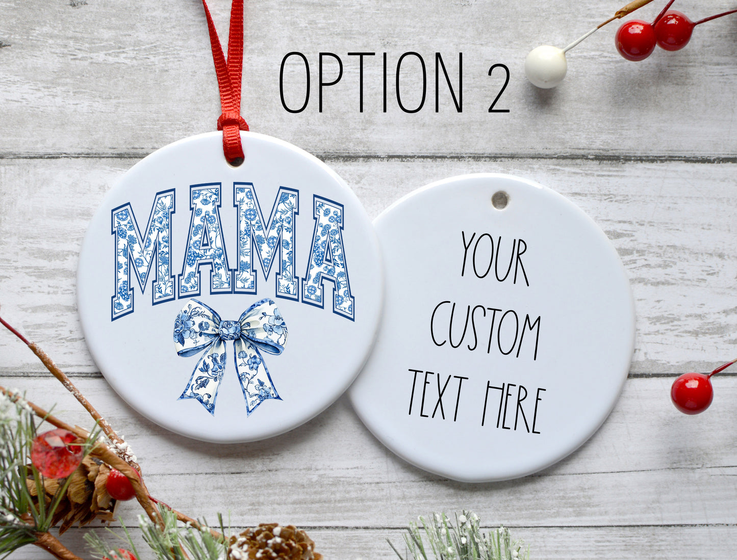 Blue Bow Mama Ornament