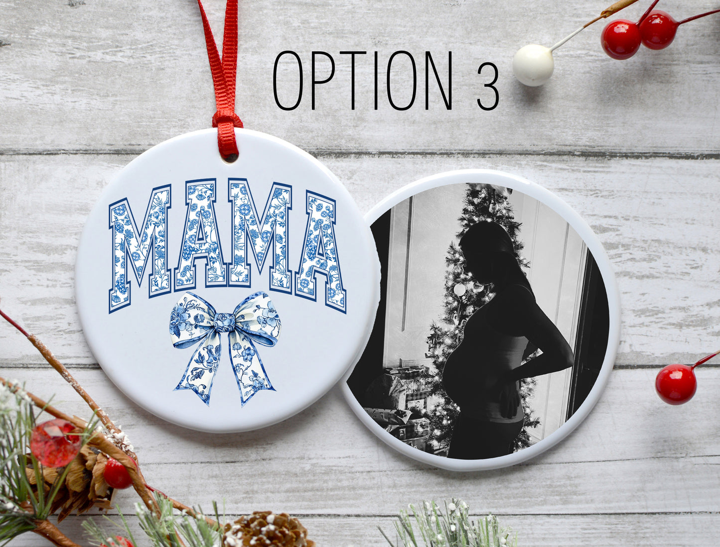 Blue Bow Mama Ornament