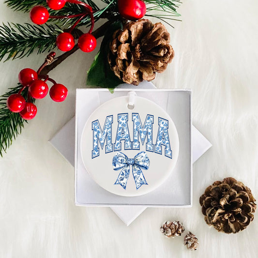 Blue Bow Mama Ornament